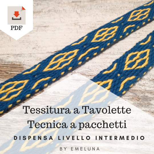 tessitura a tavolette a pacchetti guida, istruzioni tessitura con le carte, passamanerie con motivi complessi, pdf livello intermedio